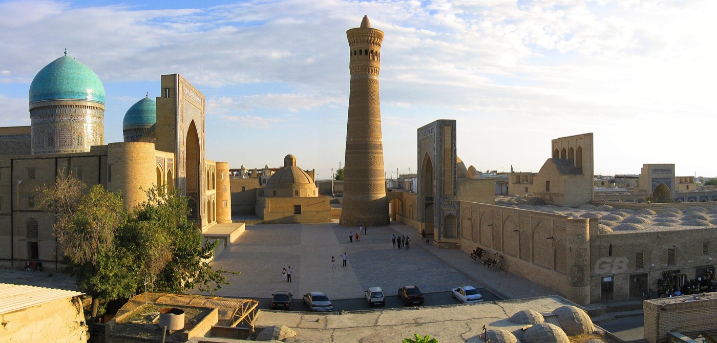 The Kalon Minaret and Mir-i-Arab Madrasa ensemble in Bukhara